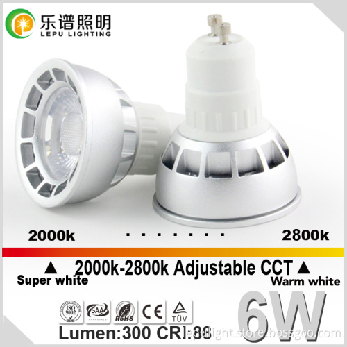 CCT color changed 2000-2800K ra88 GU10 dimmable led cob light with 3 years warranty